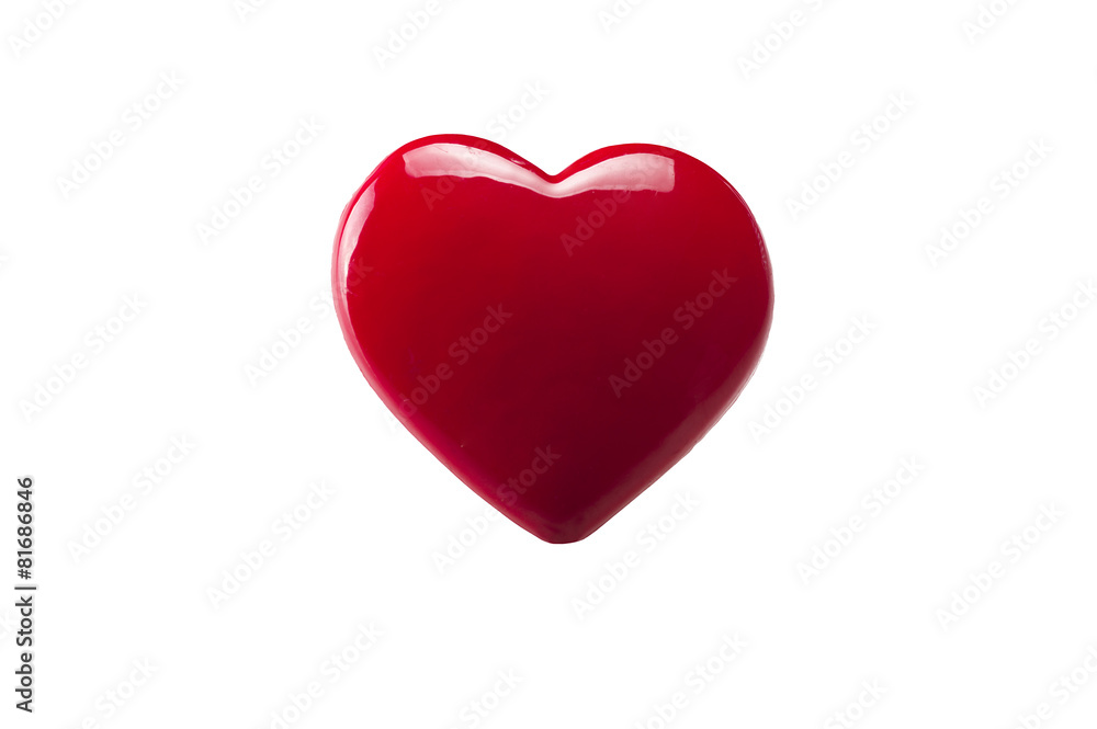 A red heart close up on white background