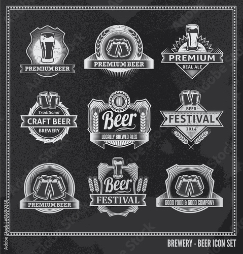 Beer Chalkboard Icon Set - labels, signs, vector design