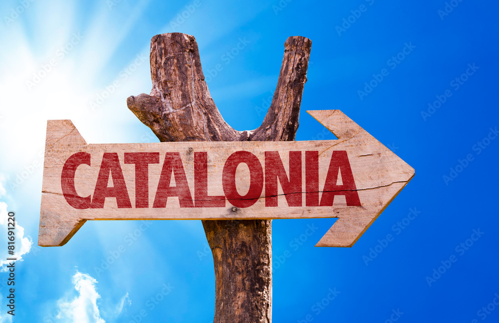 Catalonia wooden sign with sky background