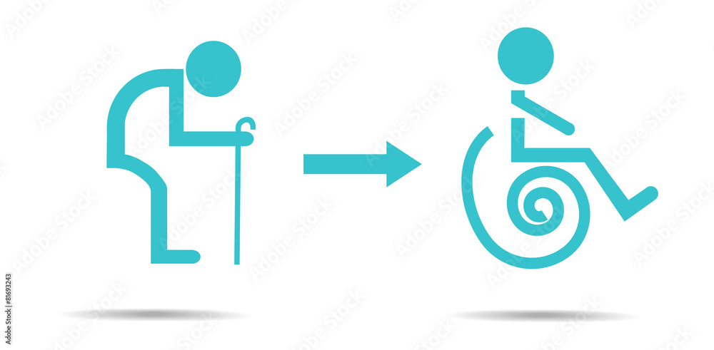 Sign of oldman and wheelchair.Vector illustration Sign of oldman and wheelchair.Vector illustration