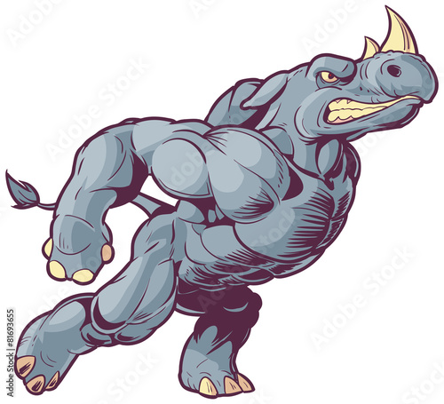 Charging Vector Mascot Cartoon Rhino Right