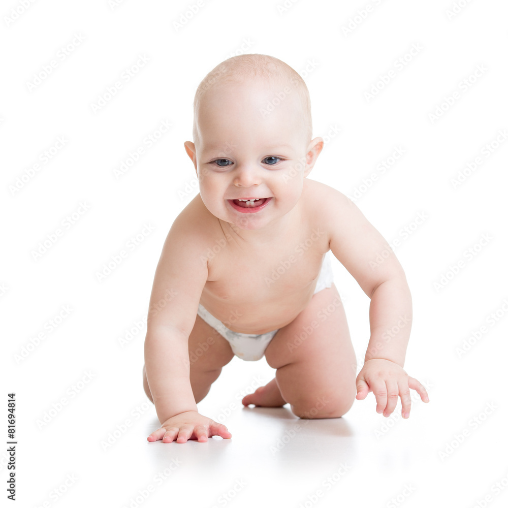 funny crawling baby isolated on white background funny crawling baby isolated on white background