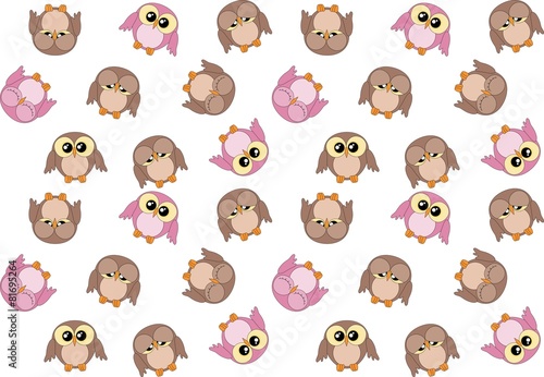 Seamless pattern with cute pink and brown owls