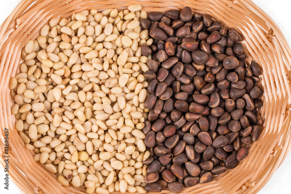 Basket with pine nuts. Basket with pine nuts.