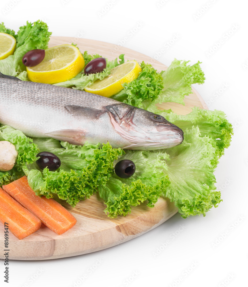 Composition of fresh seabass and vegetables. Composition of fresh seabass and vegetables.