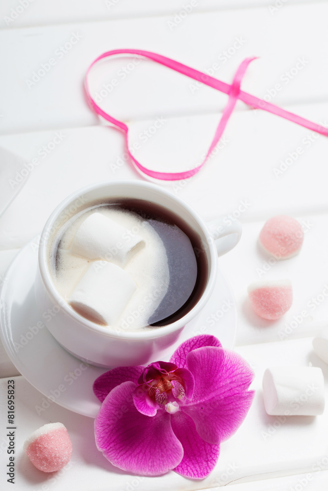 cup of coffee with marshmallow for valentine's day cup of coffee with marshmallow for valentine's day