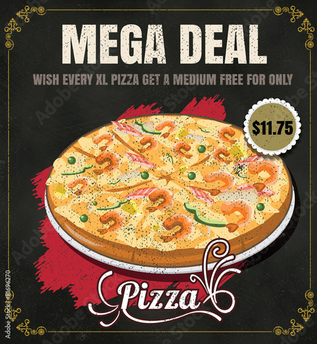 Restaurant Fast Foods menu pizza on chalkboard vector format eps