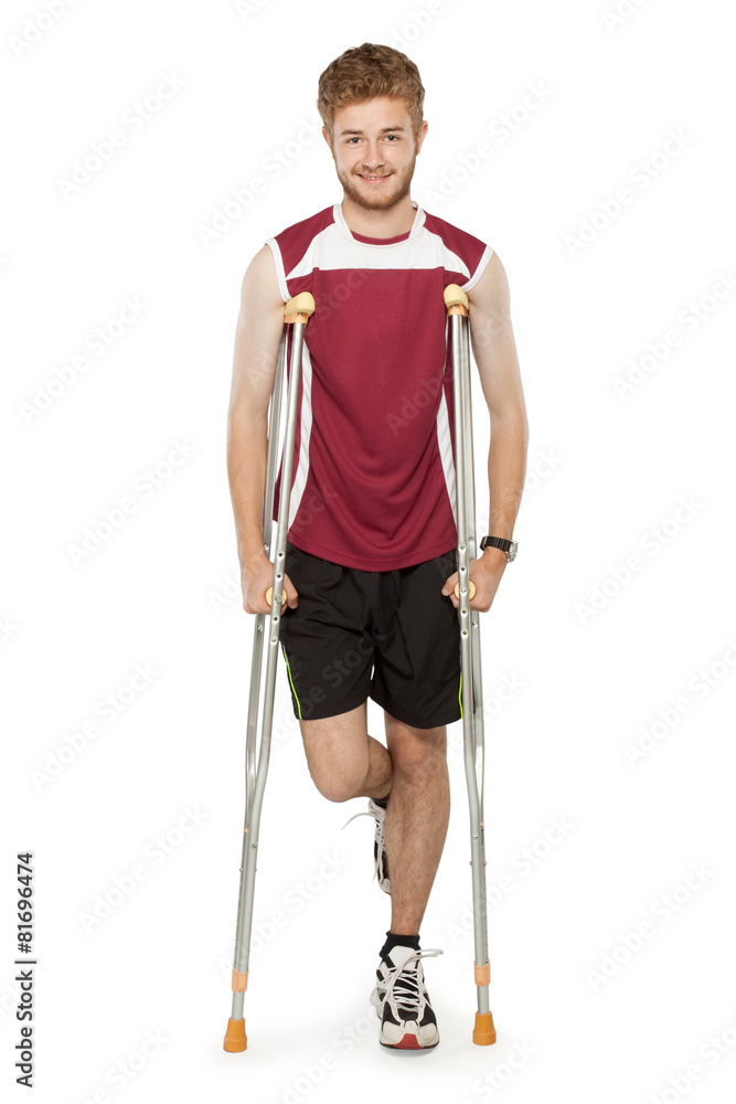 sport man injured fitness on crutches