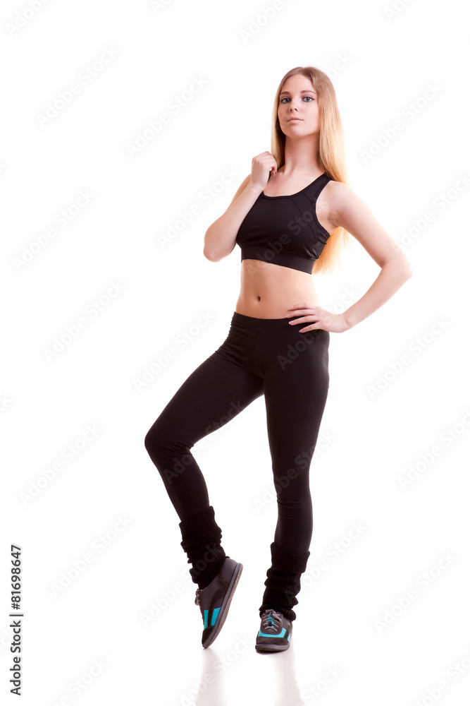 Pretty girl in sport wear isolated over white Pretty girl in sport wear isolated over white