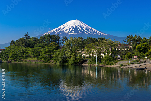 Mount Fuji from Kawaguchiko lakwith blue sky