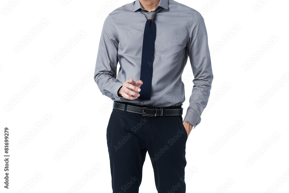 Isolate Man in trendy suit standing alone and point his finger Isolate Man in trendy suit standing alone and point his finger