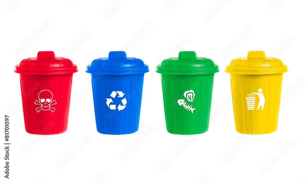 many color wheelie bins set with waste icon many color wheelie bins set with waste icon