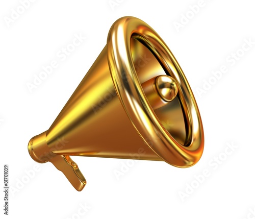Gold loudspeaker as announcement icon. Illustration on white
