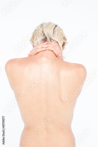 Foto Pretty woman suffering from neck pain
