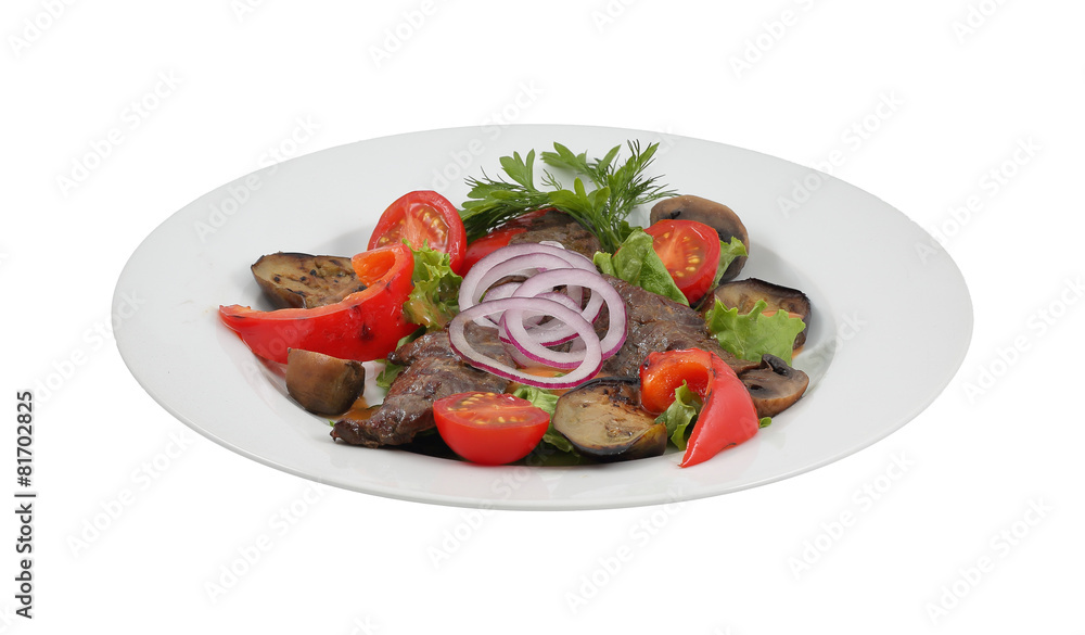 Fresh vegetable salad, sweet pepper and mushrooms Fresh vegetable salad, sweet pepper and mushrooms