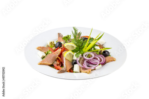 Salad with fish,olives and fresh vegetables
