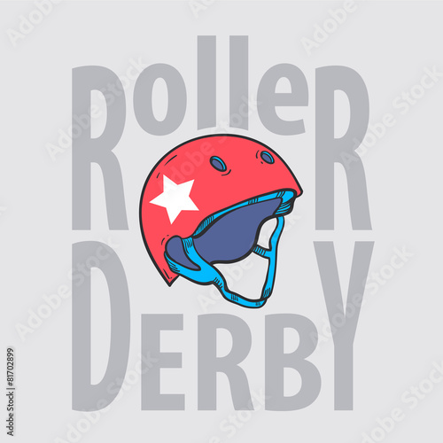 Roller derby helmet typography, t-shirt graphics, vectors