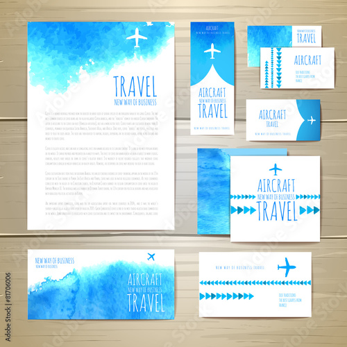 Airplane watercolor artistic document template