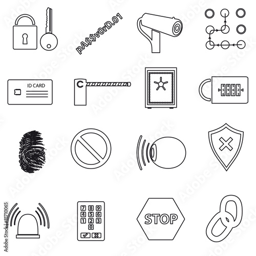 security black simple outline icons set eps10