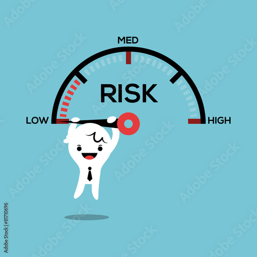business man hanging on needle speed gauge risk management