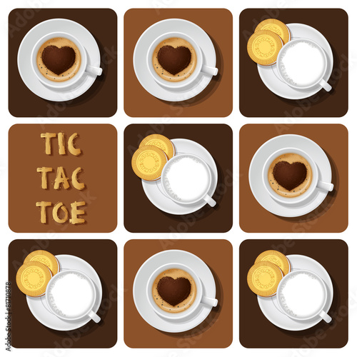 Tic-Tac-Toe of milk and cappuccino