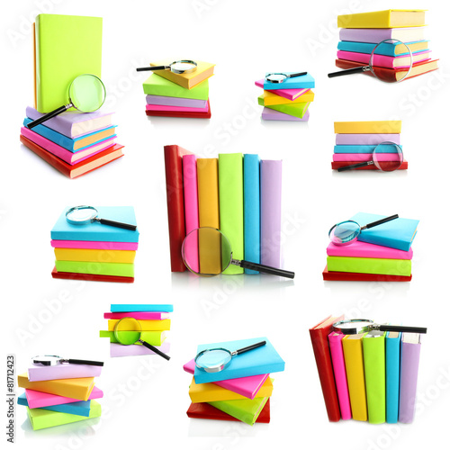 Different compositions with colorful books isolated