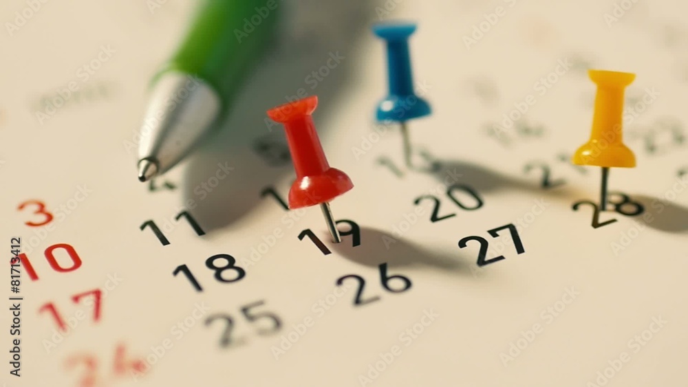 Dolly shot Push pin on a calendar Dolly shot Push pin on a calendar