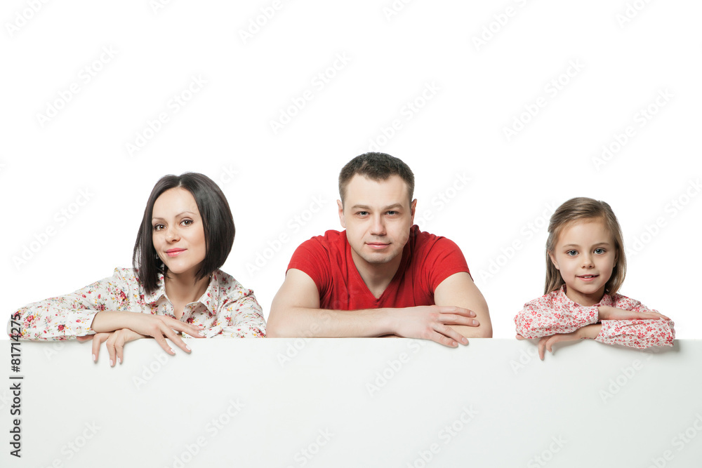 Happy family over billboard Happy family over billboard