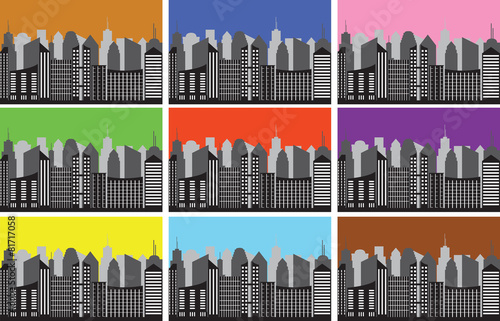 City panorama with colorful background