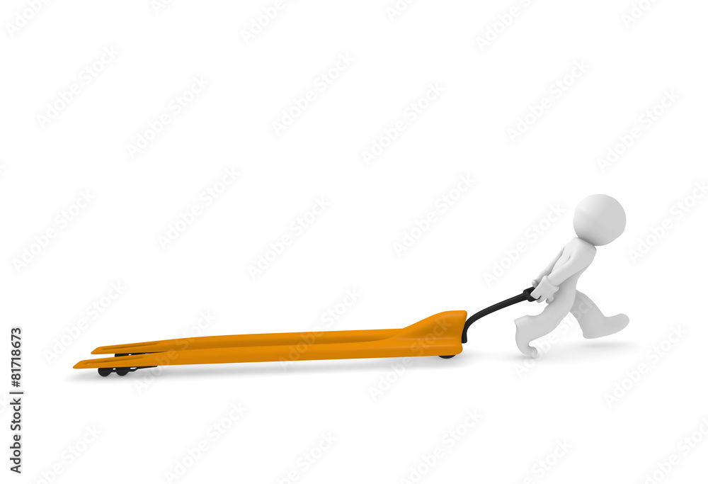 3d man with a long lifting cart on a white background 3d man with a long lifting cart on a white background