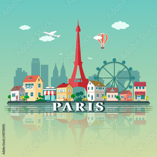 Paris City landscape. Flat design illustration