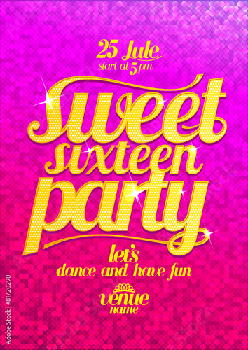 Sweet sixteen party fashion pink poster with gold letters.