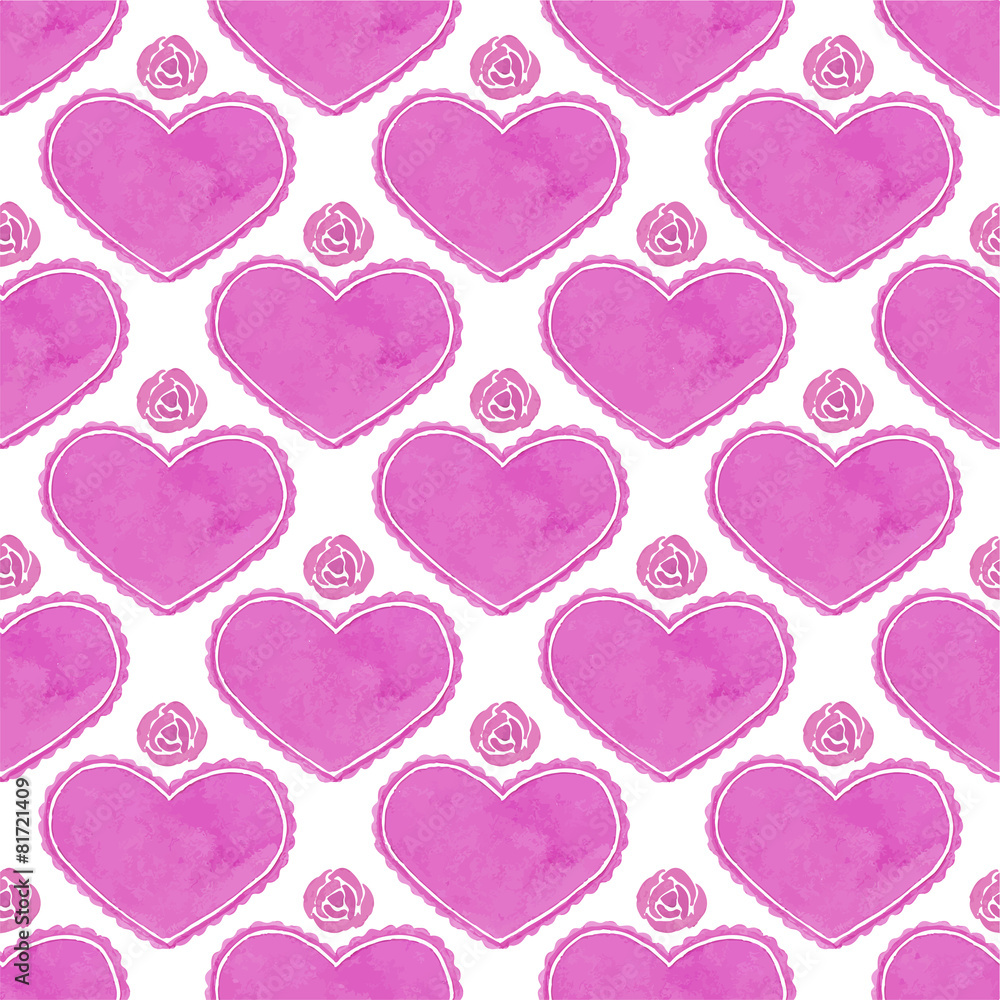 Watercolor seamless pattern with victorian heart and flourishes