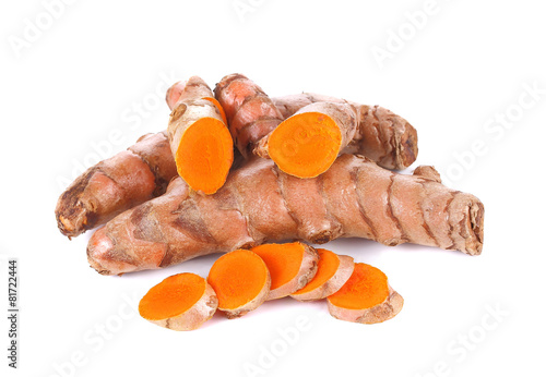 fresh turmeric, curcuma roots on white background