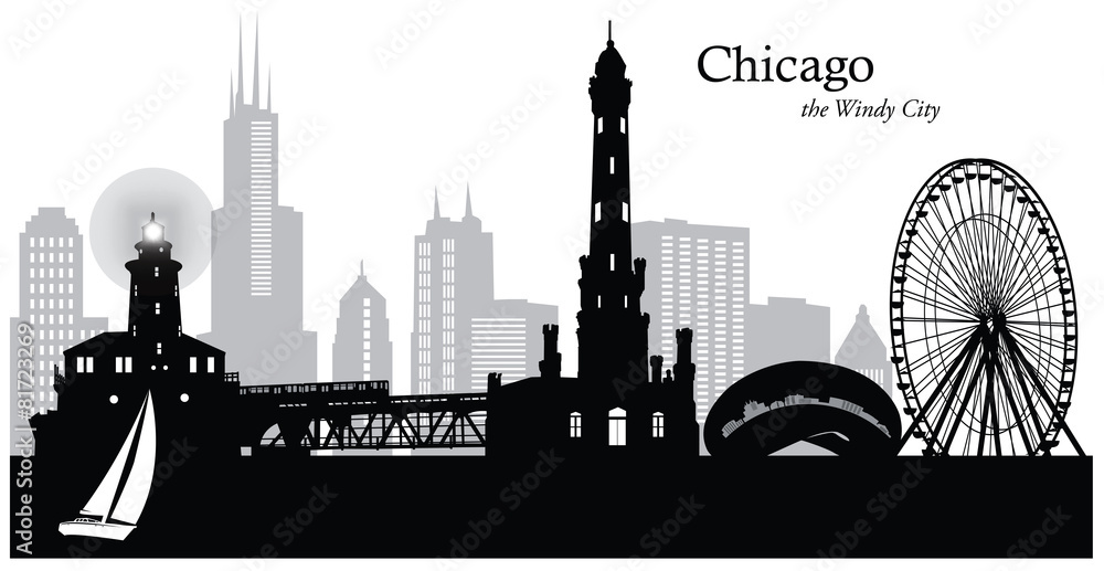 Obraz premium Ilustracja wektorowa panoramę Chicago / gród