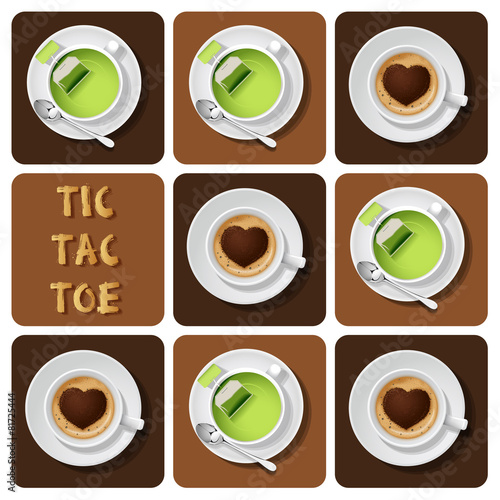 Tic-Tac-Toe of green tea and cappuccino