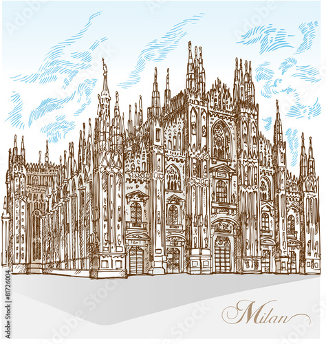 Canvas Print milan cathedral hand draw