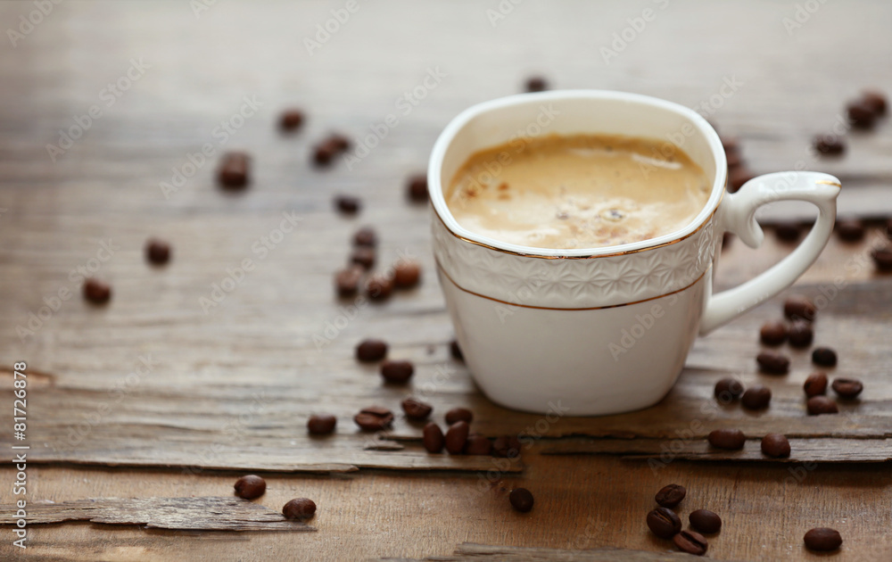 Cup of coffee on table close-up Cup of coffee on table close-up
