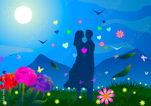 Couple in love at spring background.