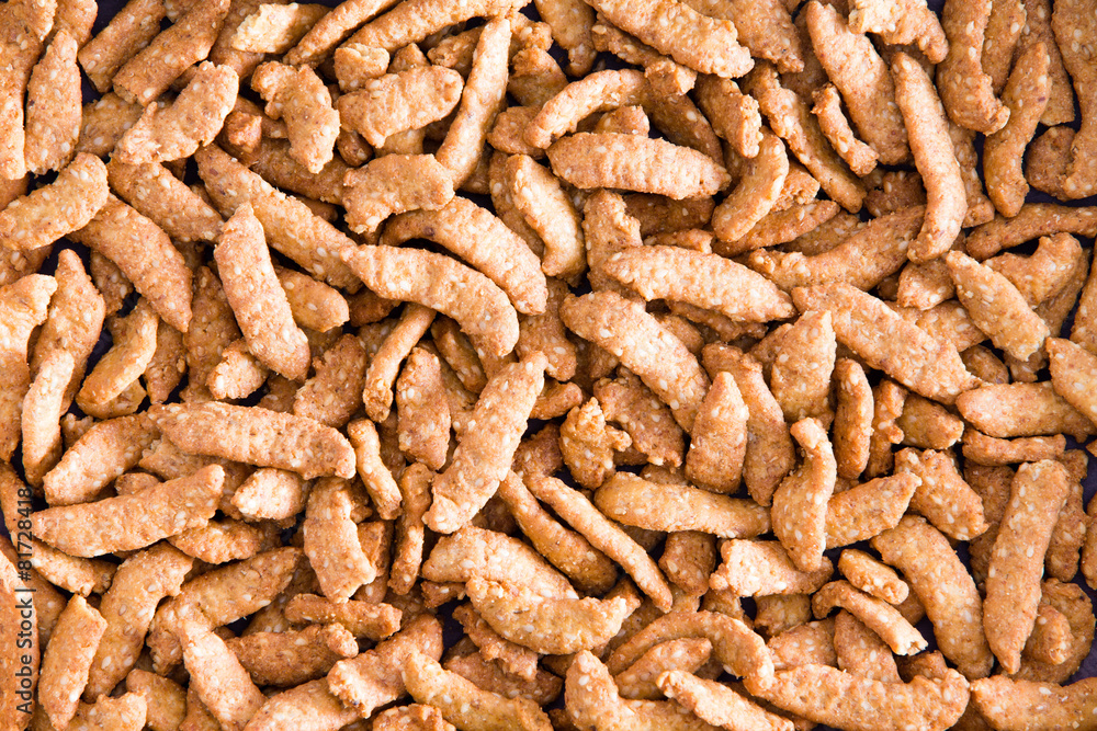Background texture of sesame seed sticks Background texture of sesame seed sticks