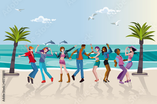 Young People Dancing at the Beach