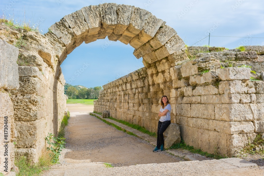 Rocky arch entrance to stadium of ancient Olympia. - obrazy, fototapety, plakaty 