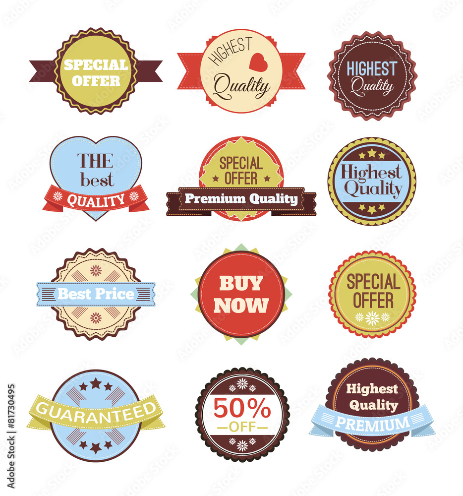 Vector vintage badges, stickers, ribbons, banners and labels