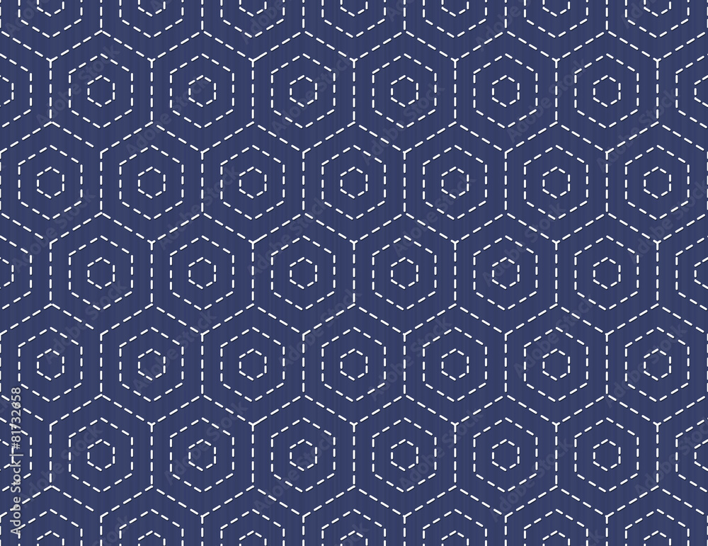 Traditional Japanese Embroidery Ornament with hexagons. Vector.