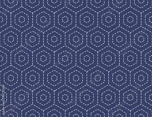 Traditional Japanese Embroidery Ornament with hexagons. Vector.