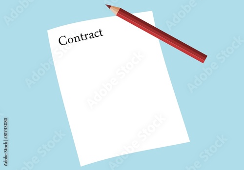Contract and pencil at blue background