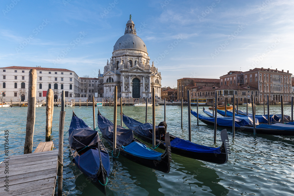 Fototapeta premium Gondolas in Grand Canal and Basilica Santa Maria della Salute in