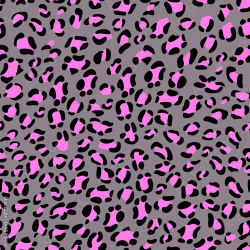 Seamless leopard texture. Pink and grey leopard print. Animal skin background. Jaguar spots pattern.