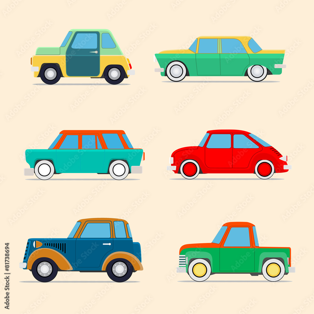 Retro cars set . Retro cars set .