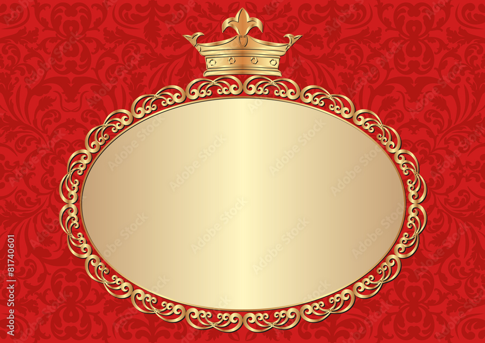 red background with golden frame and crown